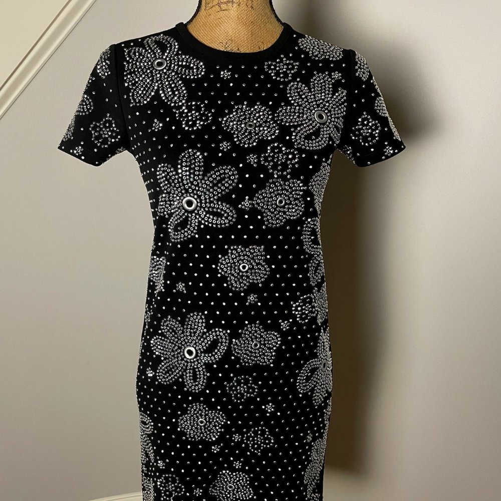 MICHAEL Michael Kors Black Dress with Floral Grommets and Studs XXS MICHAEL NWT